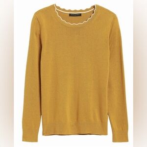 Banana Republic | Mustard Women's Crew Neck Scalloped Sweater